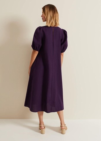 Phase Eight Lotty Puff Sleeve Dress Purple Canada | ZKRGWQ-312